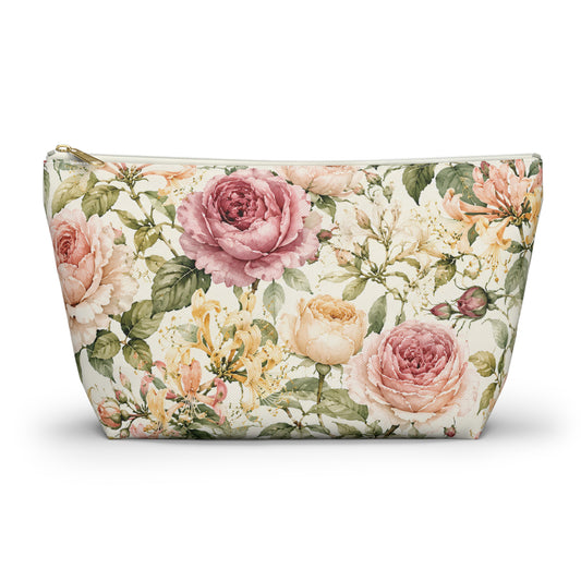Floral Rose Accessory Pouch — Vintage Garden Makeup Bag