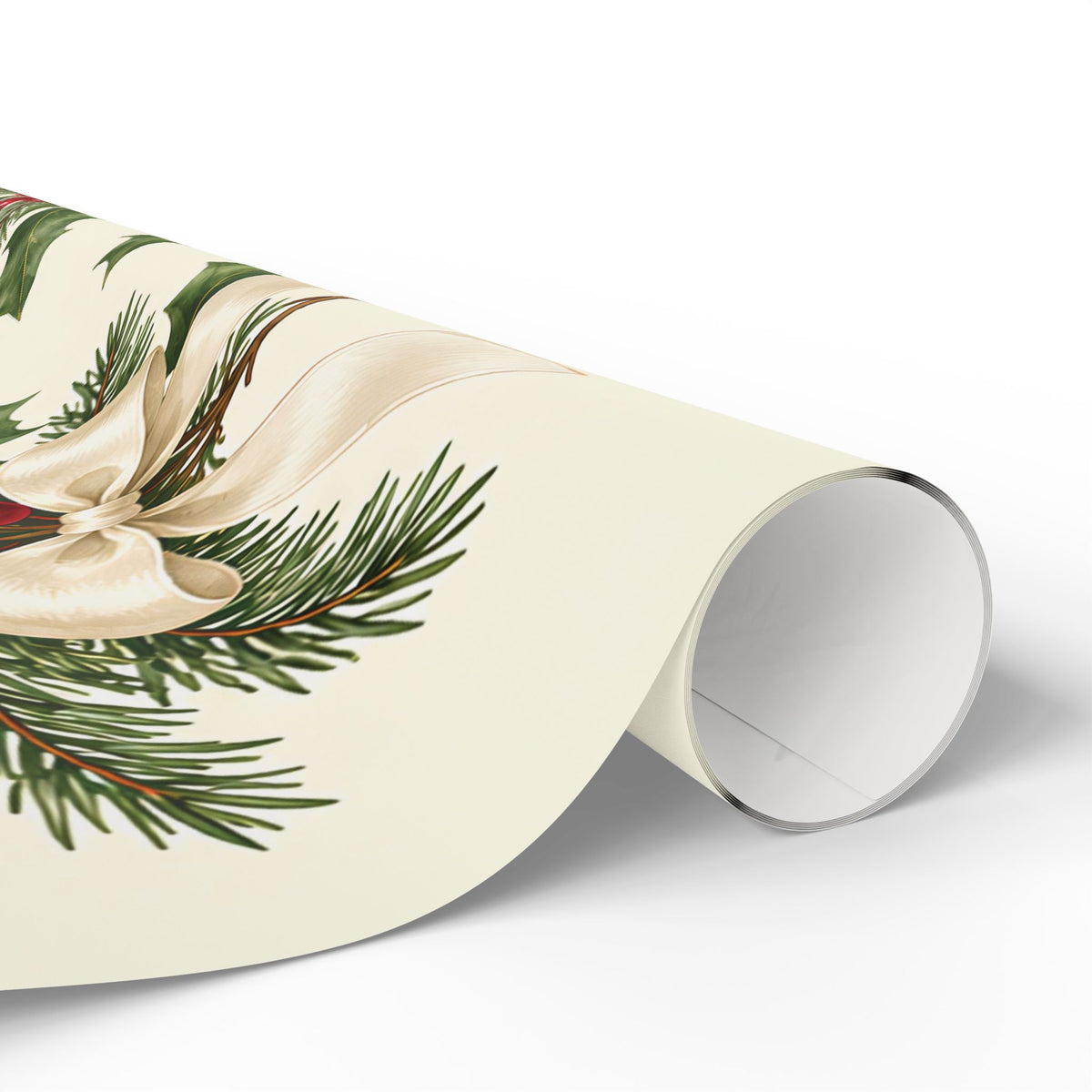 Christmas Pine & Holly Gift Wrapping Paper Roll