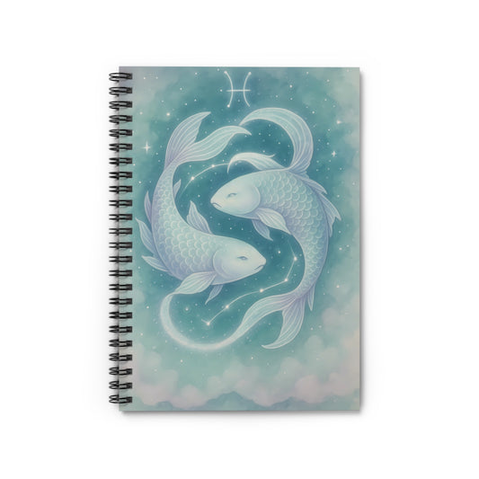 Pisces Zodiac Galaxy Spiral Notebook – Ethereal Twin Fish Astrology Journal (6" x 8", 118 Pages)