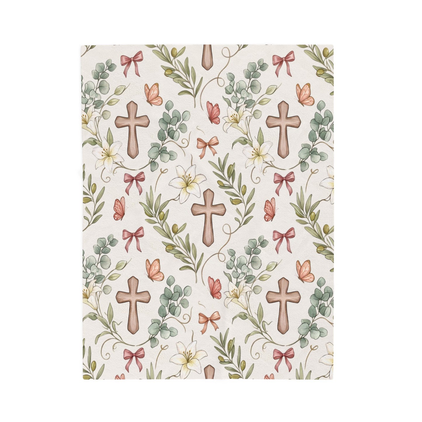 Religious Floral Cross Velveteen Plush Blanket — Soft Christian Comfort Throw