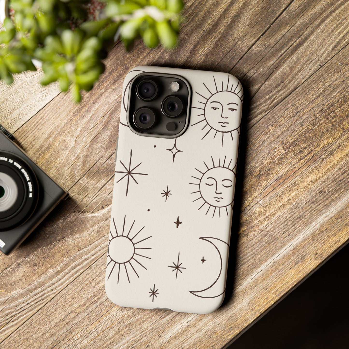 Celestial Moon & Sun Line Art iPhone Case – Minimalist Boho Cosmic Design
