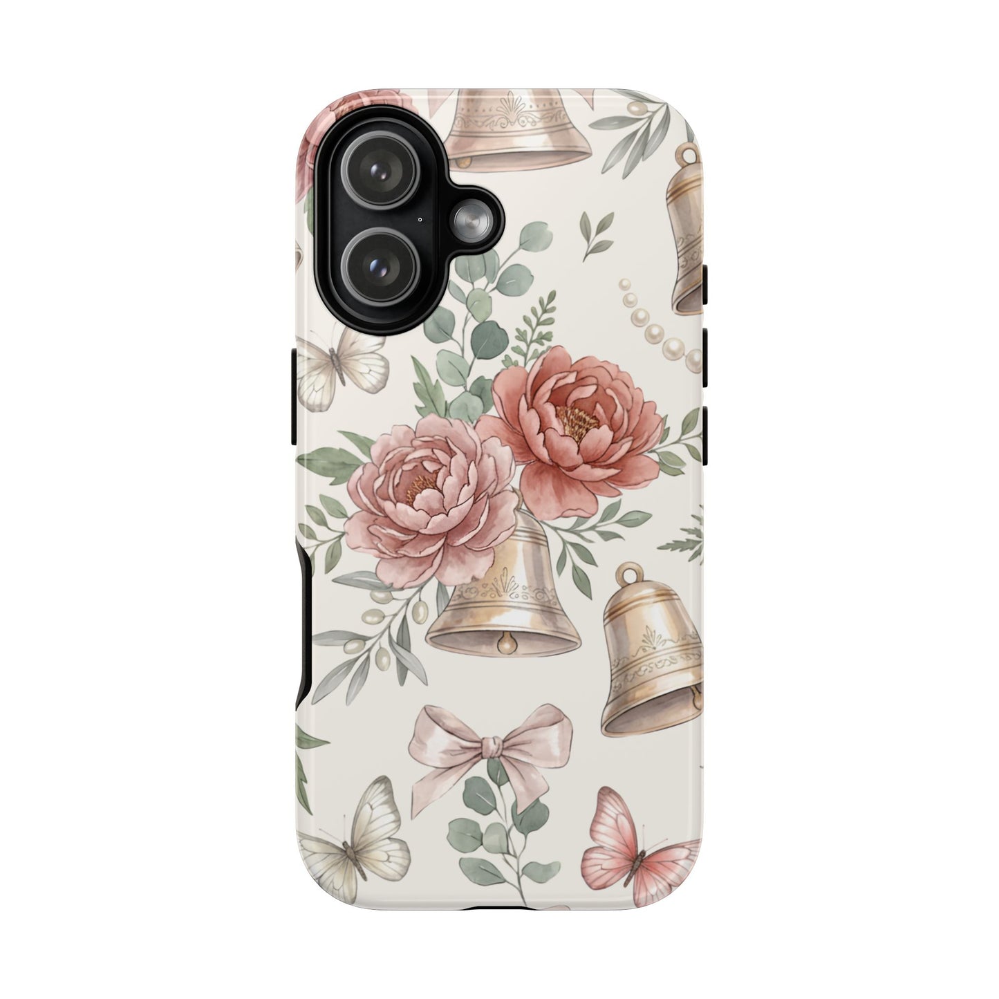 Floral Wedding Bells Phone Case — Vintage Roses, Butterflies & Bow Protective Tough Case