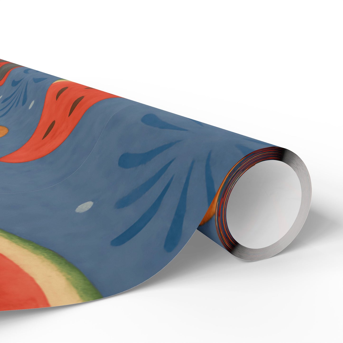 Summer BBQ Wrapping Paper – Watermelon, Hot Dogs & Fireworks on Blue