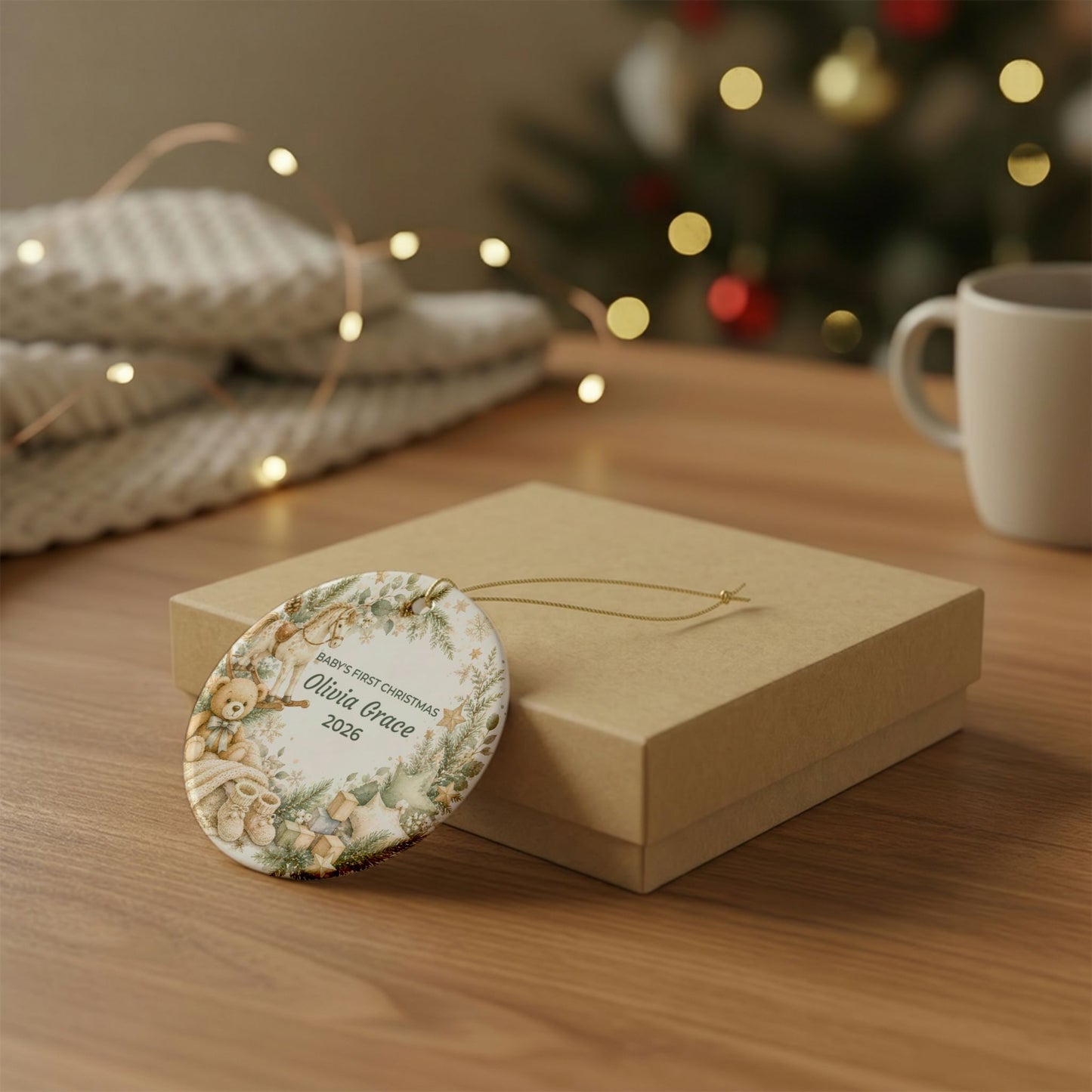 Baby's First Christmas Ceramic Ornament — Personalized Name & Year