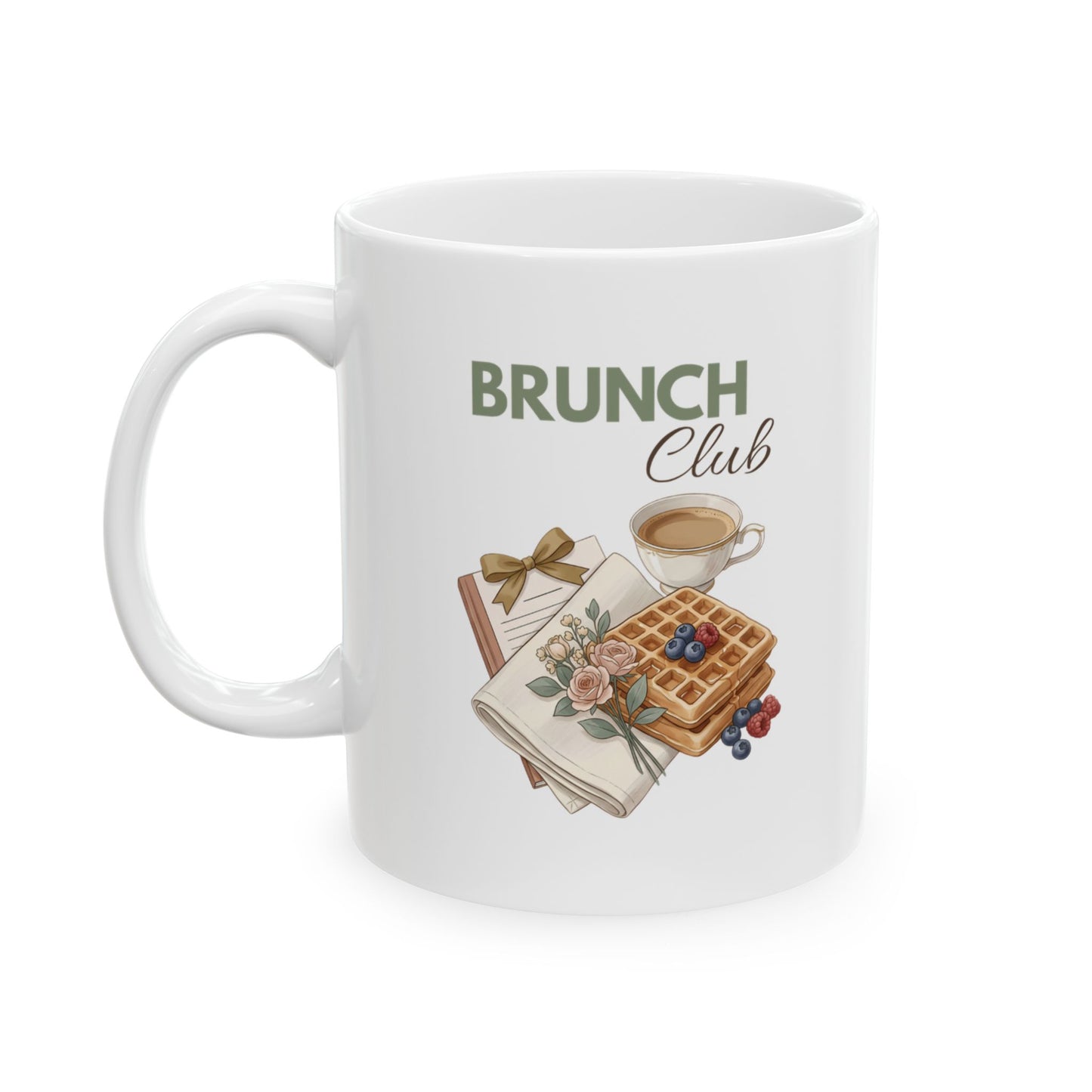 Brunch Club Ceramic Coffee Mug – Brunch Lover Coffee Cup – Waffles & Coffee Mug – Cozy Kitchen Gift – 11oz & 15oz