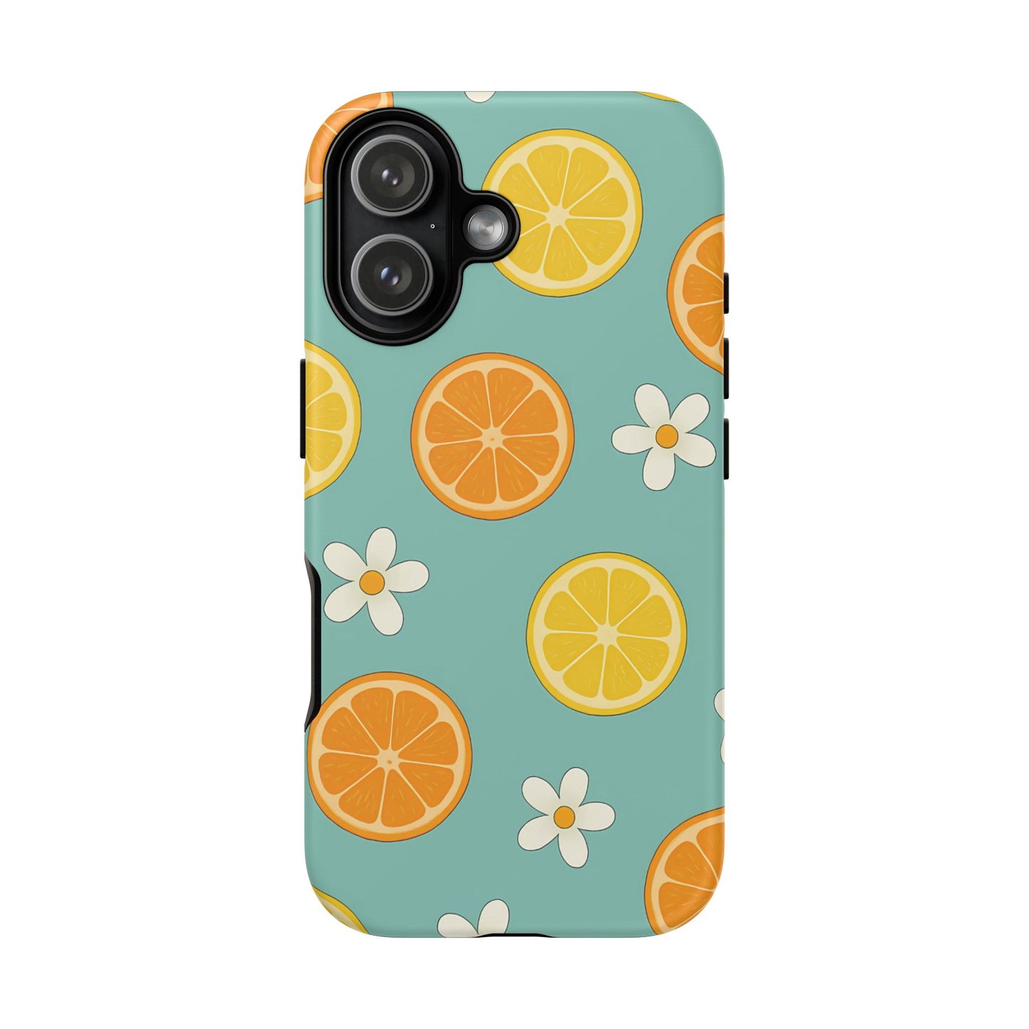 Citrus Bloom Phone Case – Orange, Lemon & Daisy Pattern on Teal