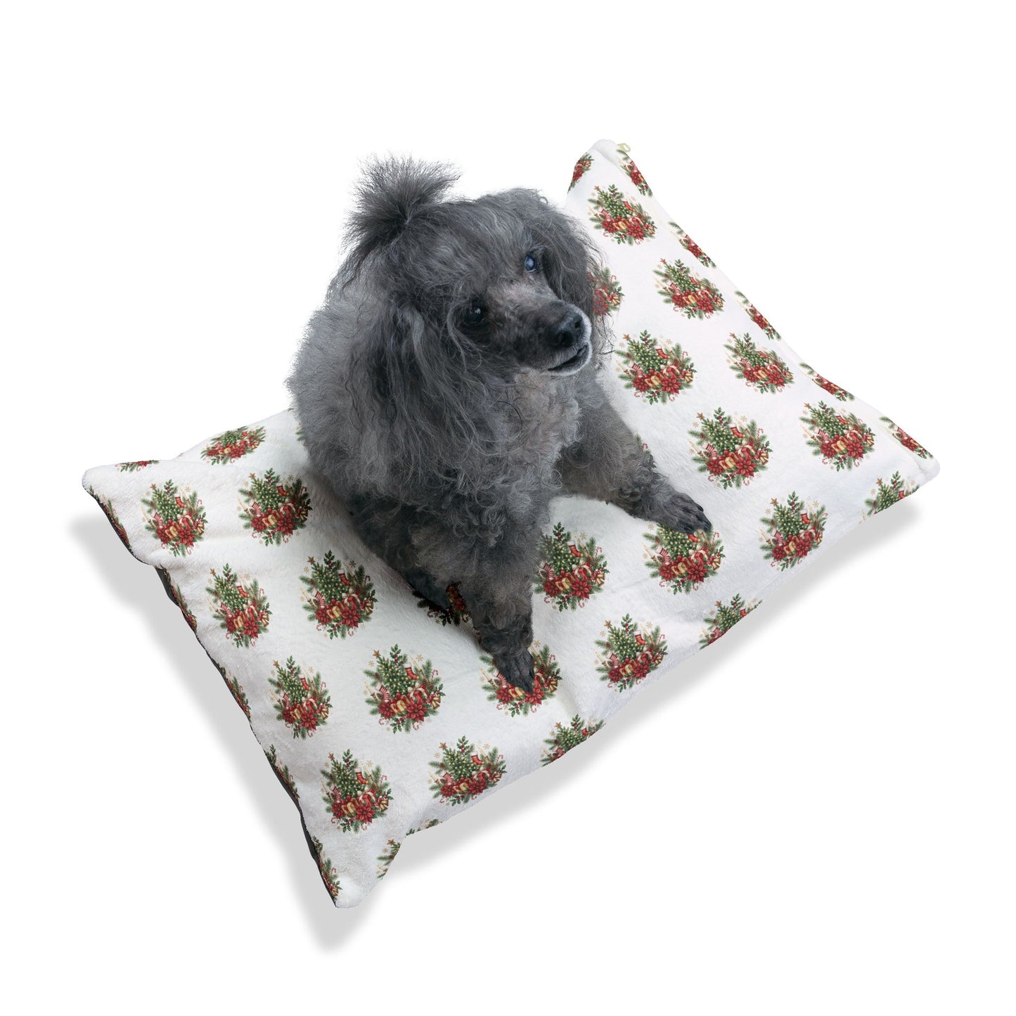 Holiday Floral Pet Bed — Christmas Tree & Poinsettia Print