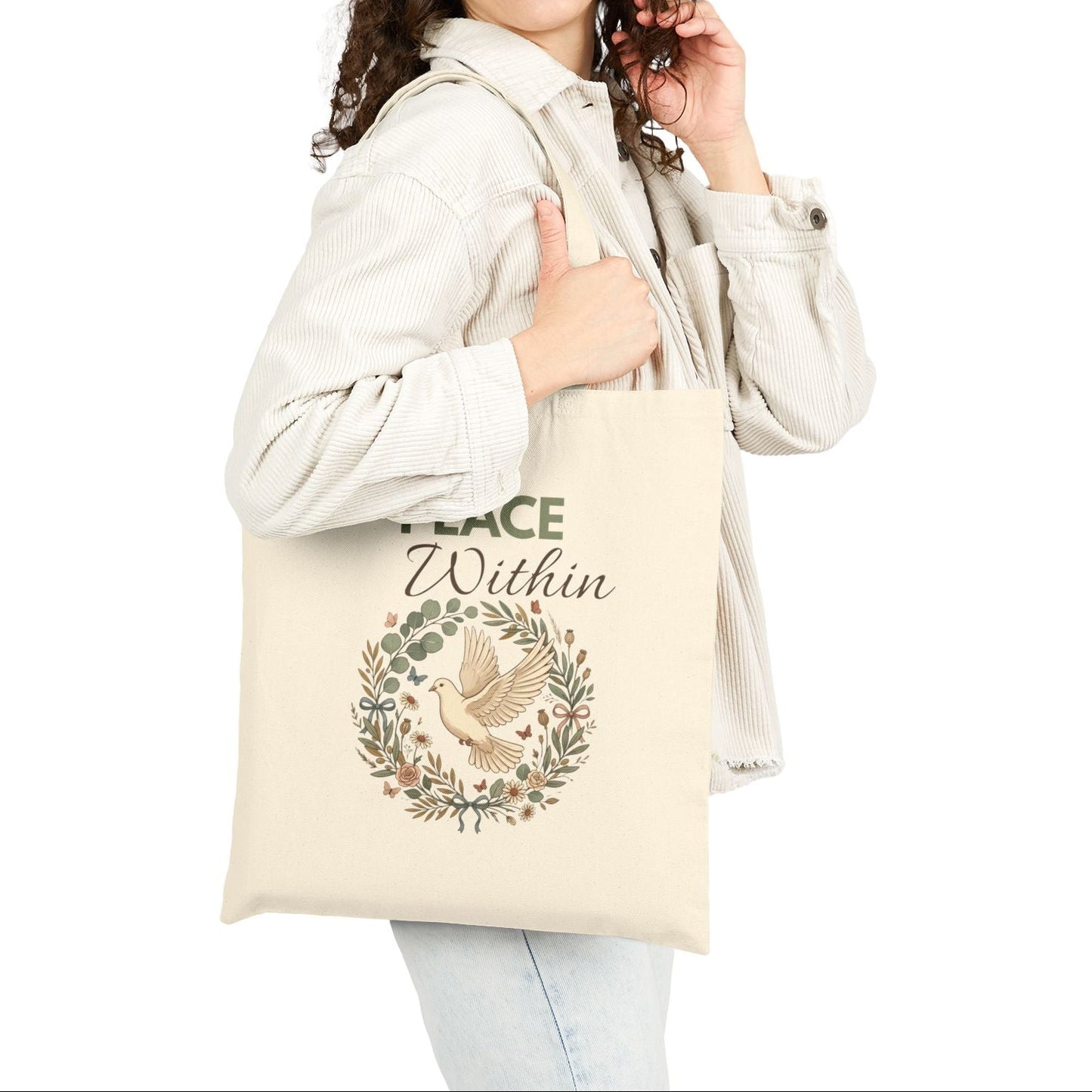 Peace Within Canvas Tote Bag — Dove Wreath Eco Shopper