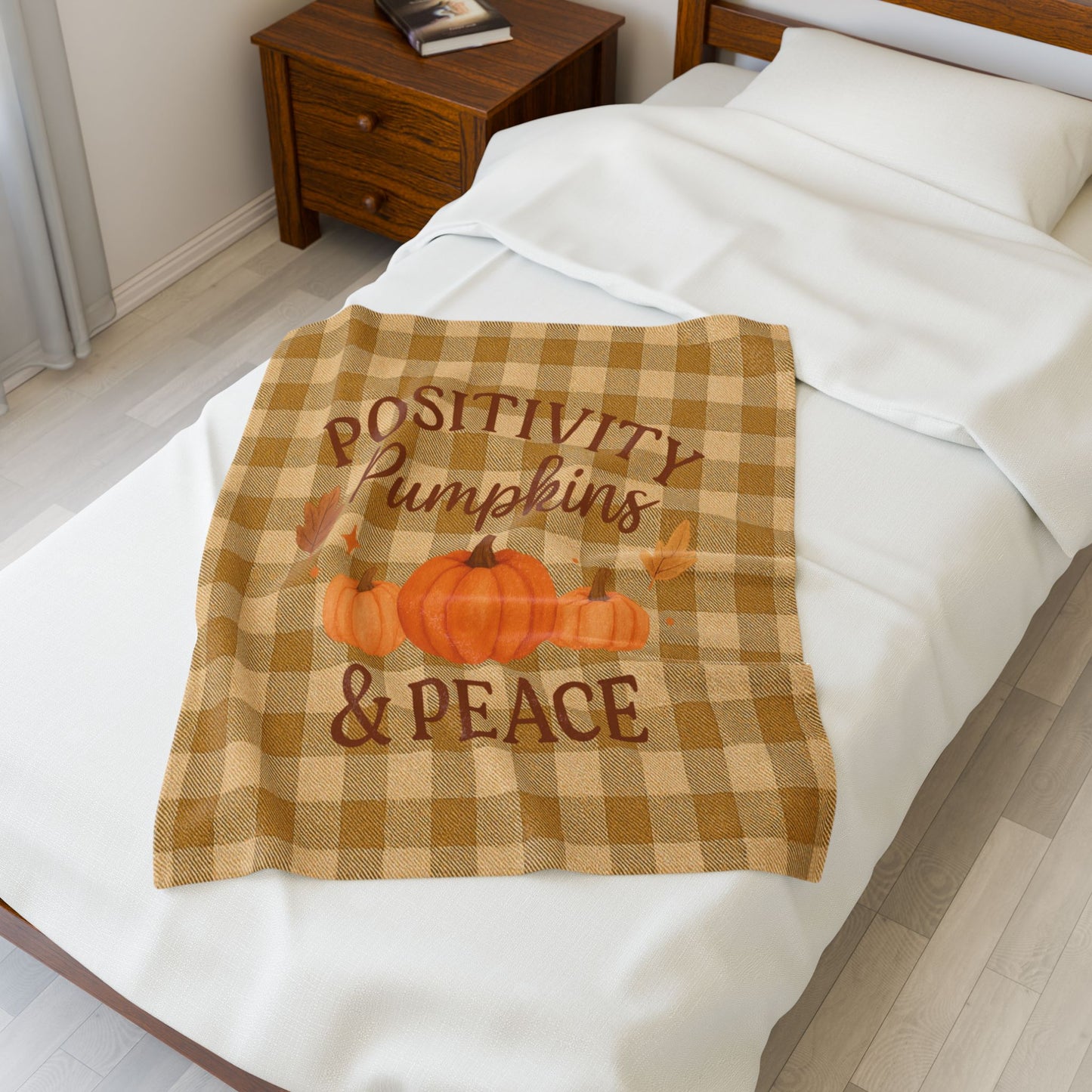 Positivity Pumpkins & Peace Velveteen Plush Throw Blanket – Autumn Cozy Farmhouse Decor
