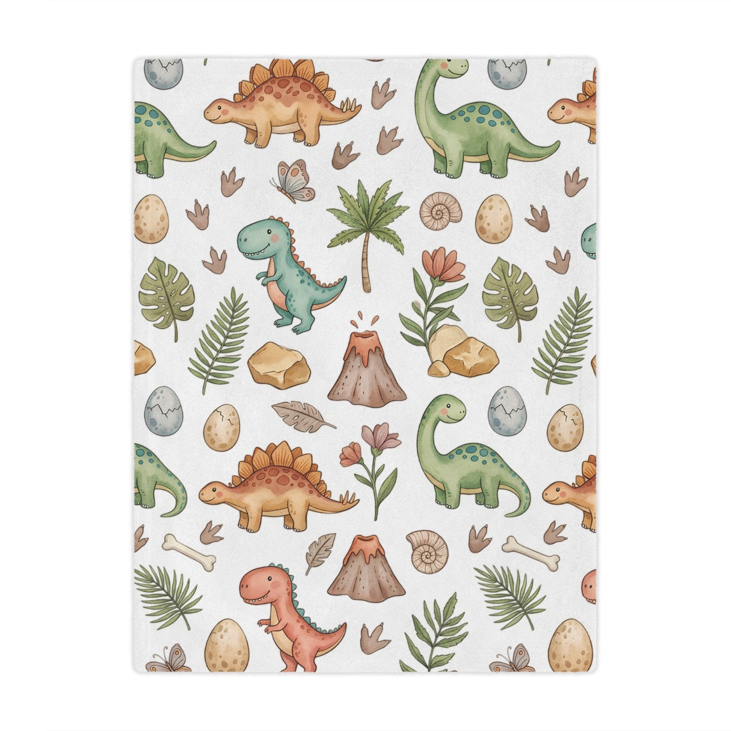 Dino Nursery Minky Blanket — Cute Watercolor Dinosaurs Baby Throw