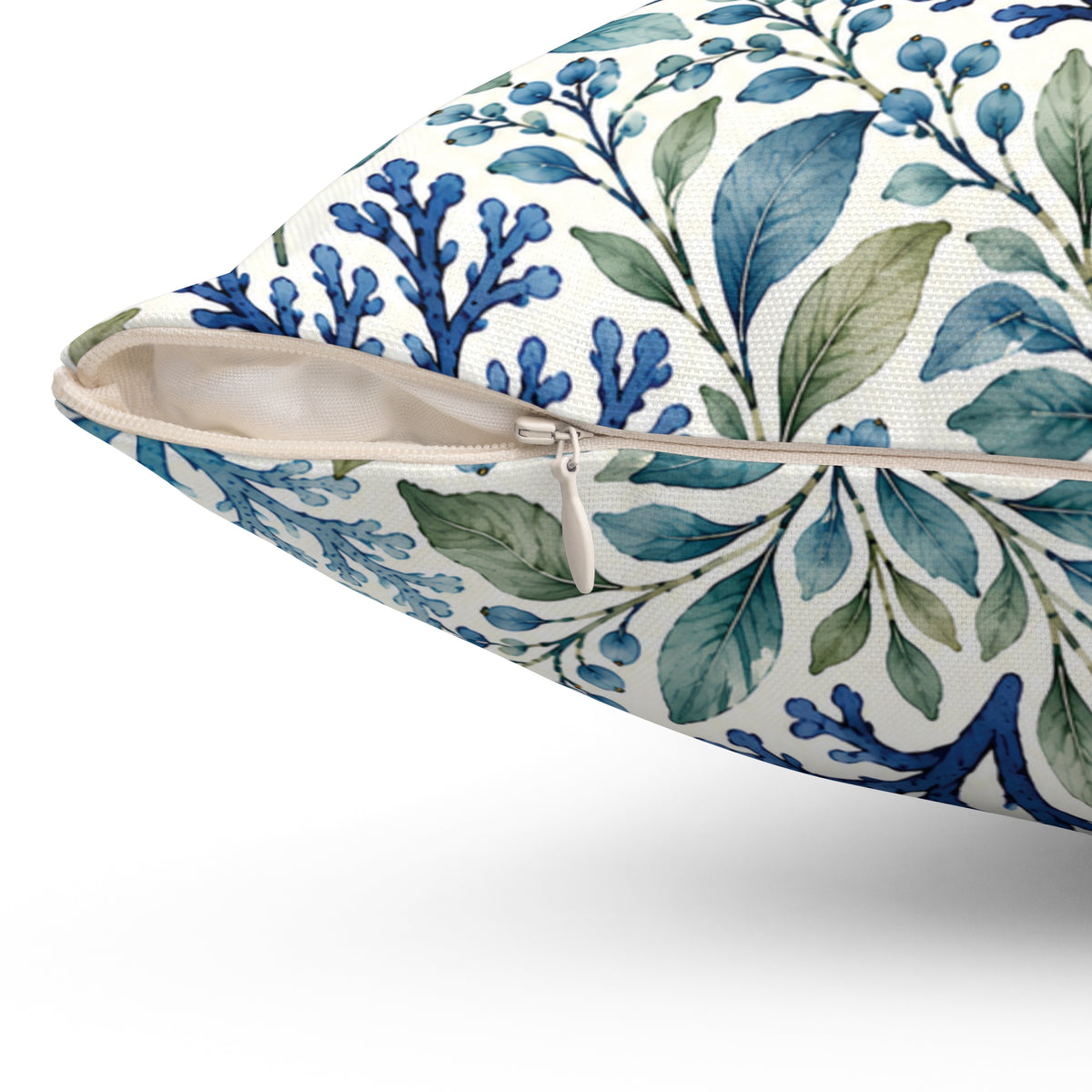 Coastal Blue Coral Pattern Pillow - Decorative Square Throw Pillow