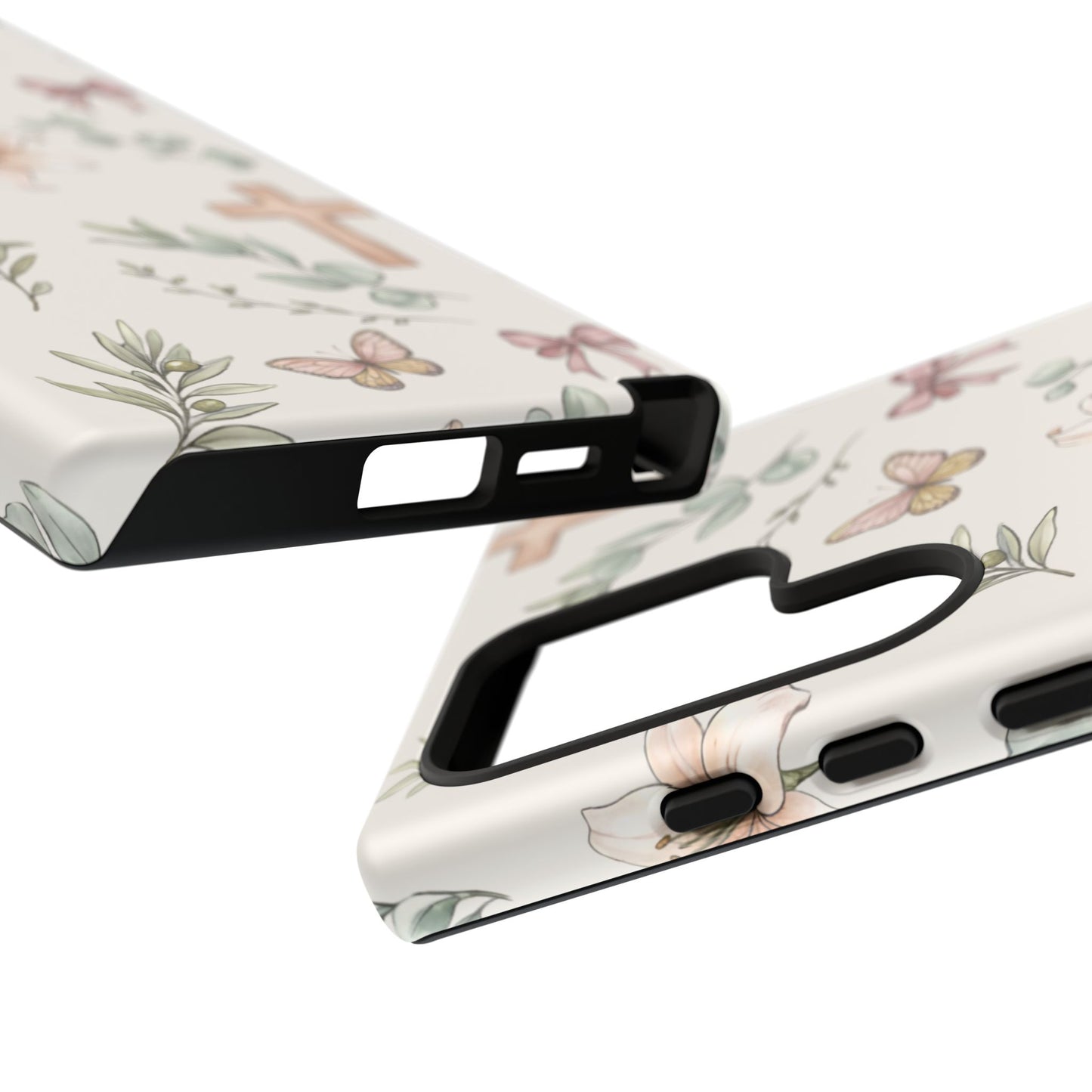 Floral Cross Tough Phone Case — Pastel Butterflies & Bows Christian Design