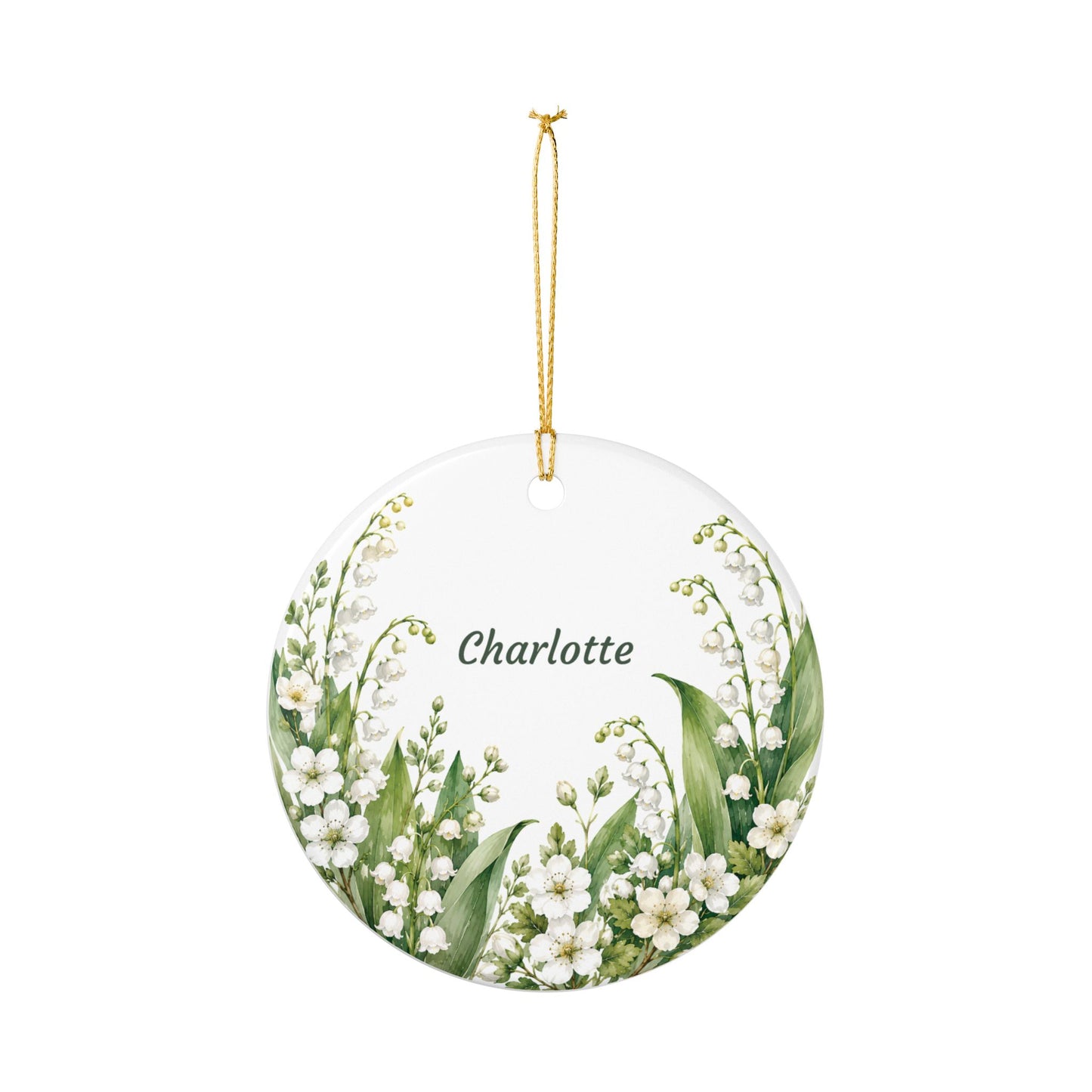 Personalized Lily of the Valley Ceramic Ornament – Custom Name Floral Decoration