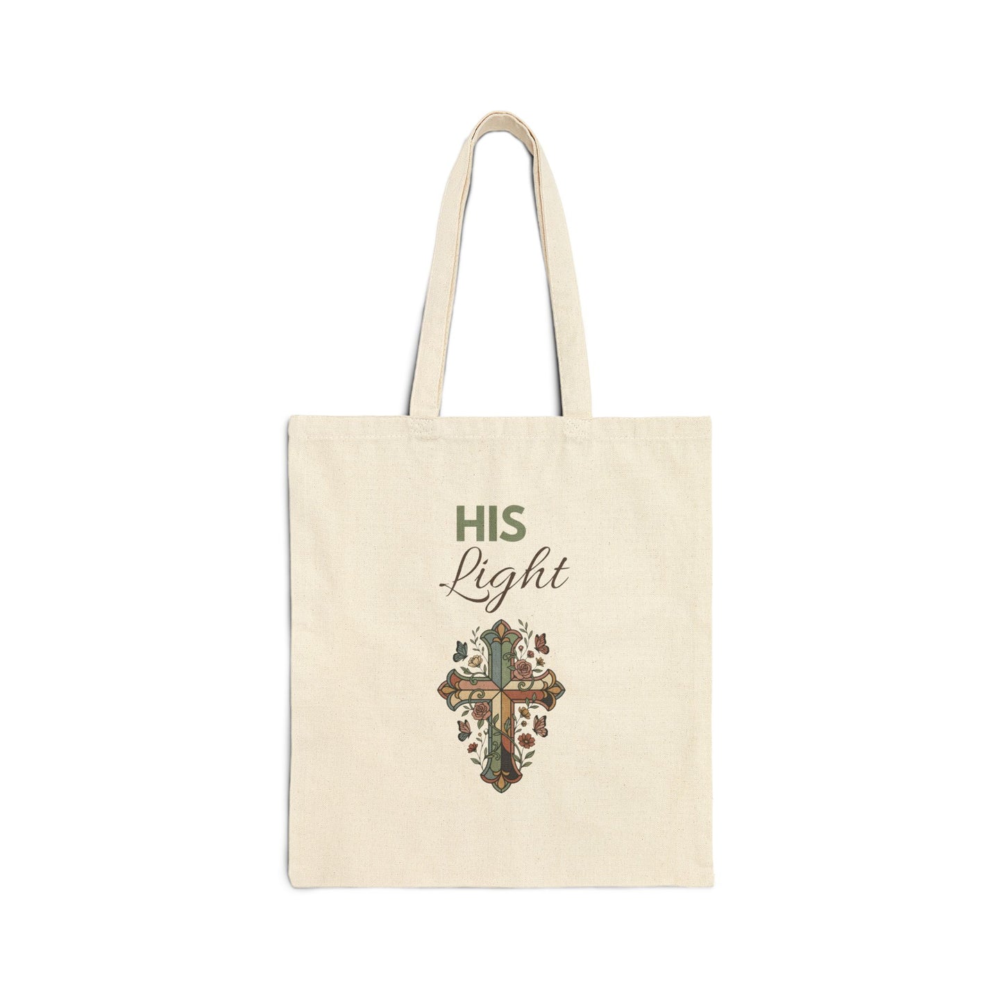 His Light Canvas Tote Bag — Faith Cross Floral Eco Grocery Bag
