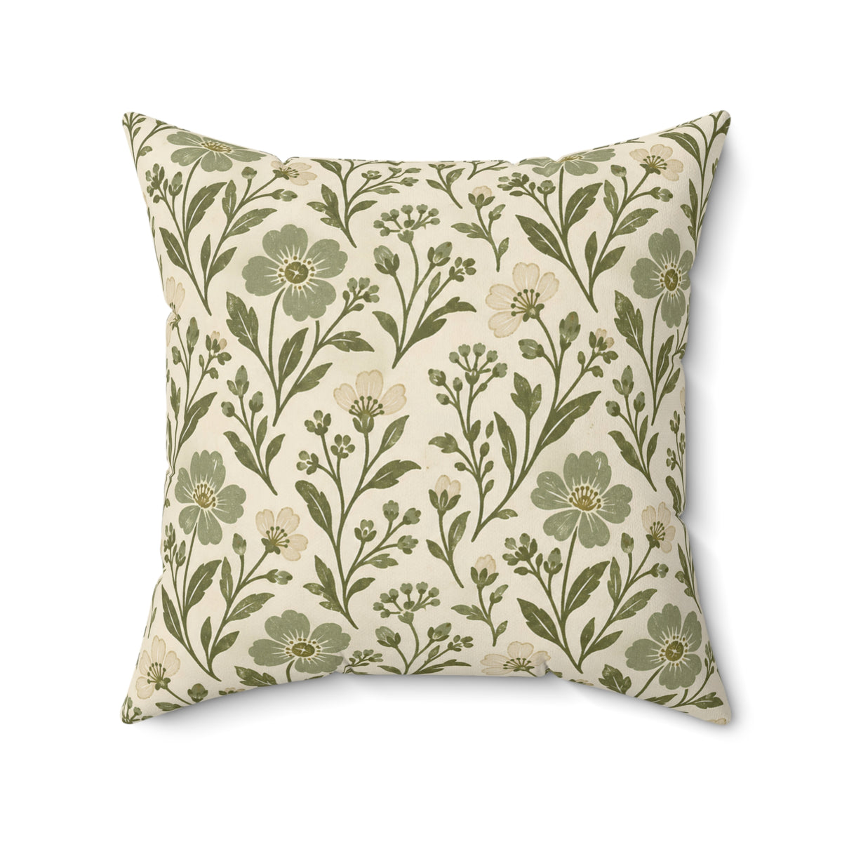 Floral Vine Decorative Pillow — Olive Green Botanical Throw Pillow