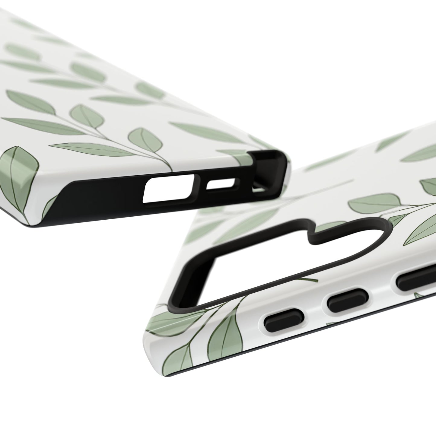 Minimalist Green Leaf Phone Case – Elegant Botanical Pattern on White