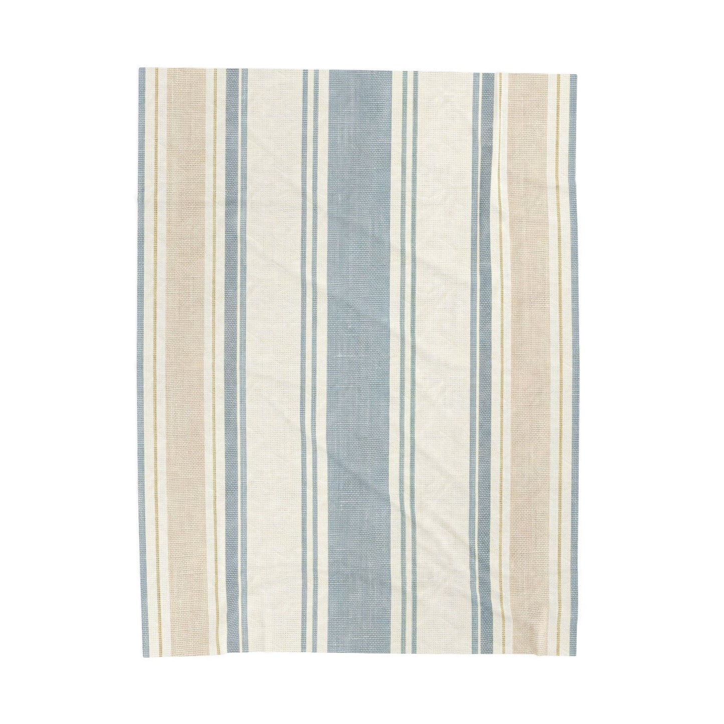 Striped Velveteen Plush Blanket — Cozy Blue & Beige Throw for Living Room or Beach