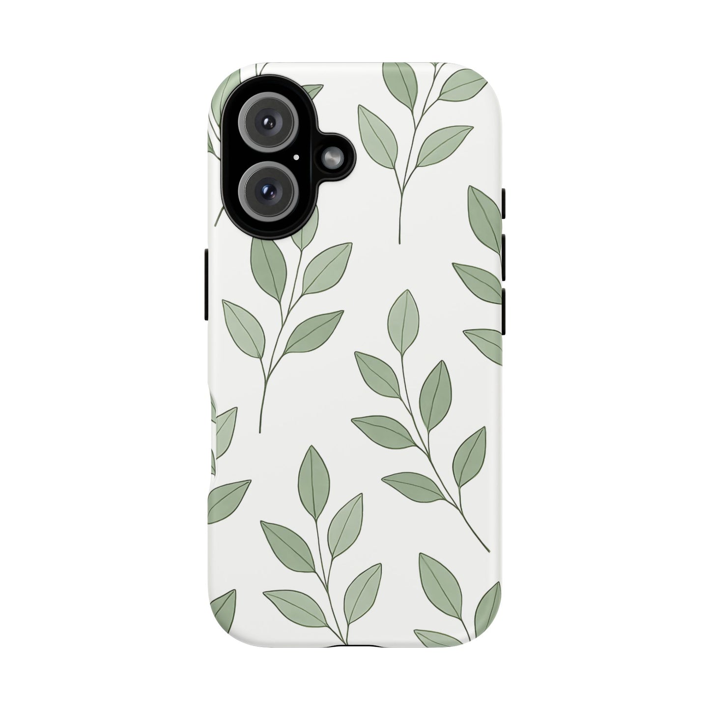 Minimalist Green Leaf Phone Case – Elegant Botanical Pattern on White