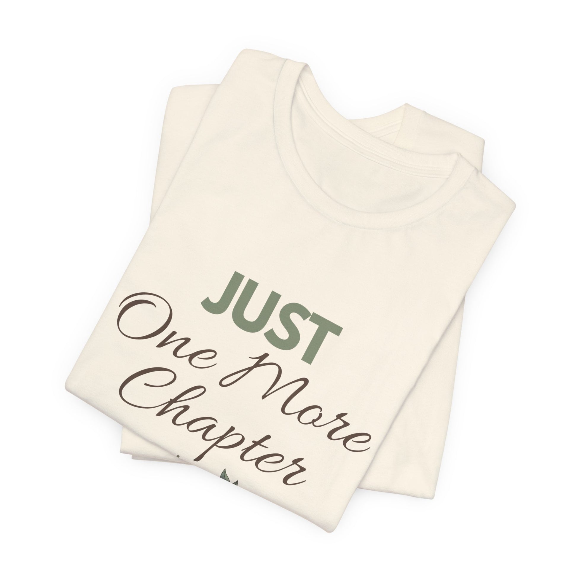 Folded natural colored with 'Just One More Chapter' text on a white background
