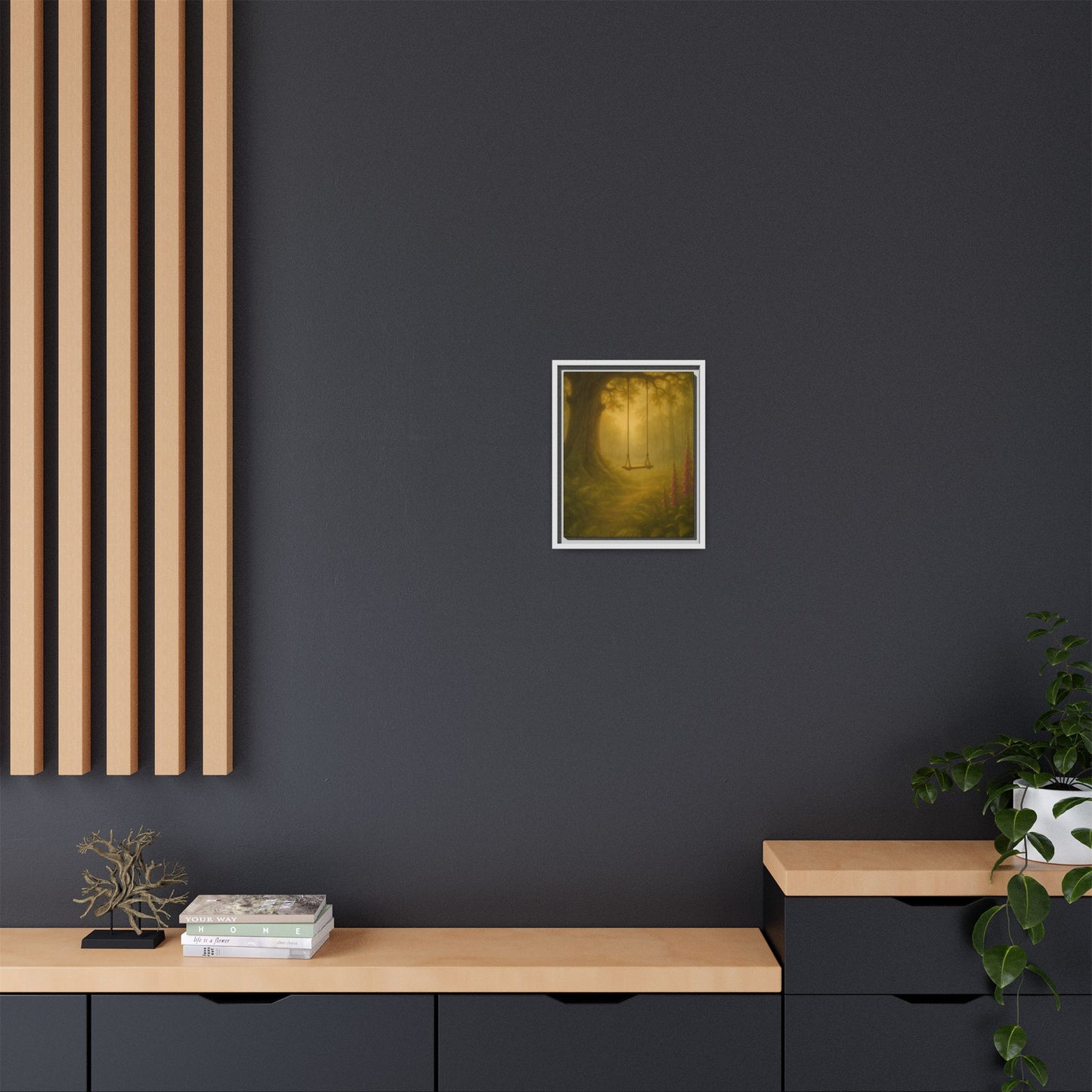 Golden Forest Swing – Framed Matte Canvas Woodland Wall Art