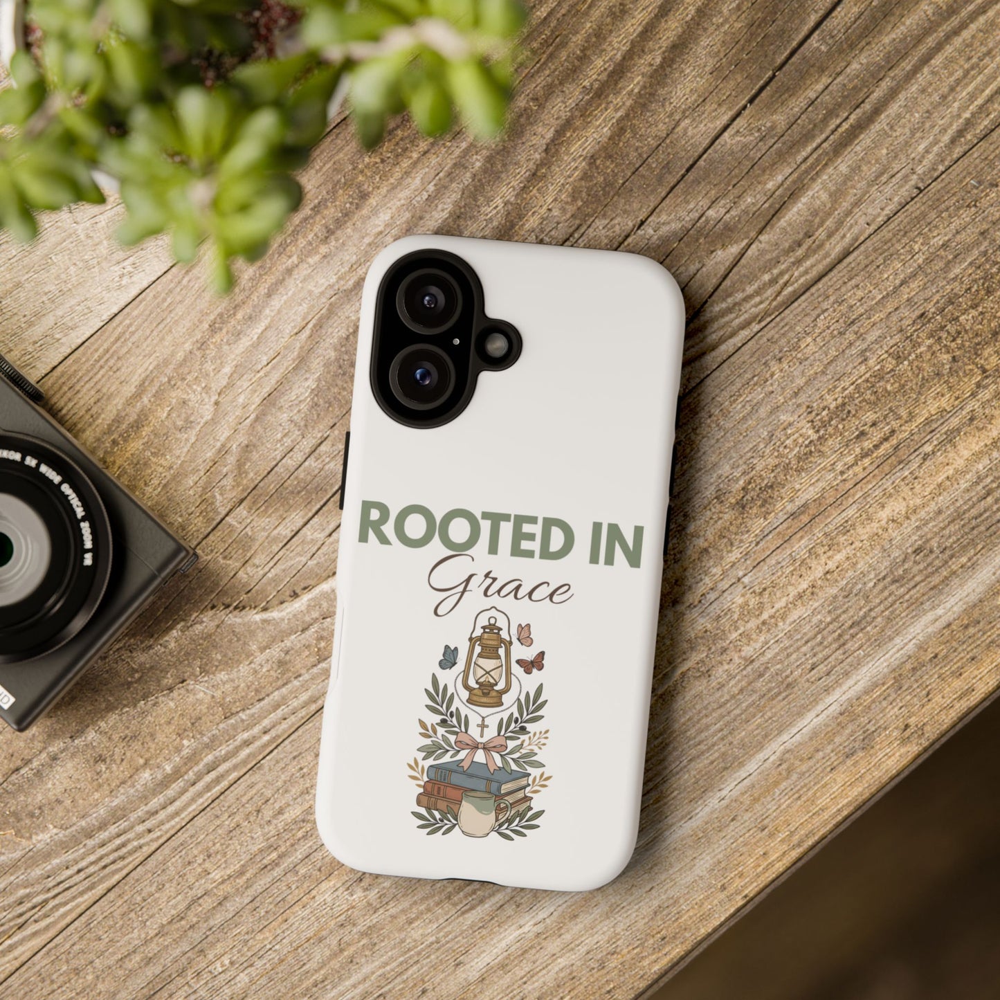 Rooted in Grace Phone Case — Floral Lantern Christian Protective Cover