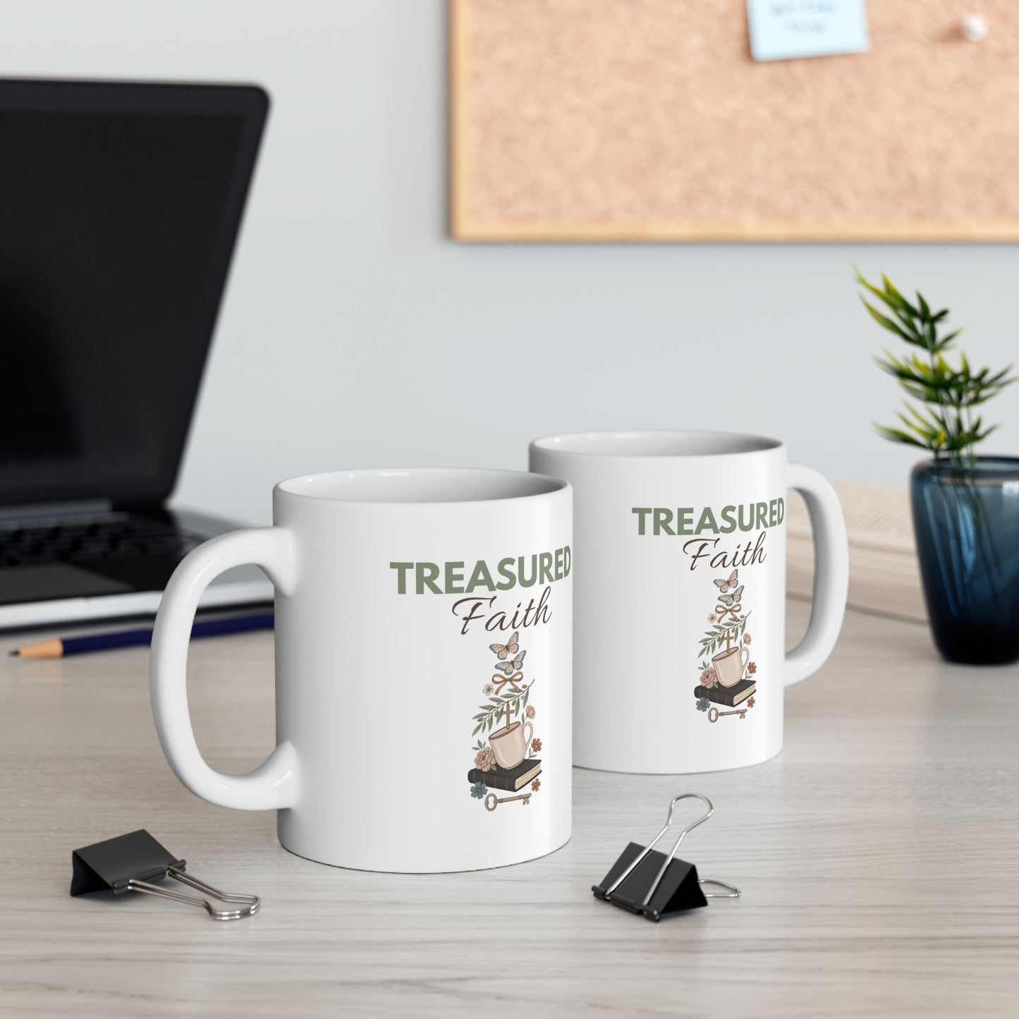 Treasured Faith Ceramic Coffee Mug – Christian Bible Lover Gift – Floral Coffee Cup – Inspirational Religious Mug – 11oz & 15oz