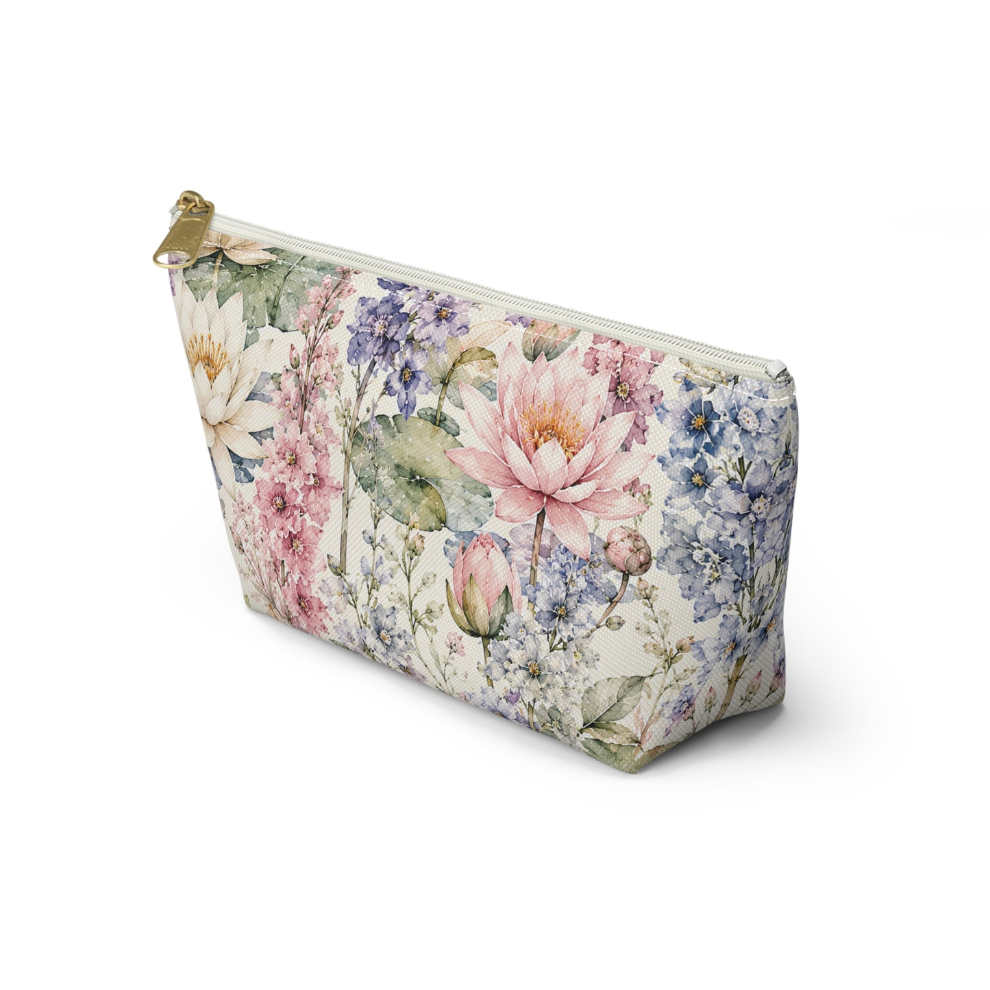 Floral Watercolor Accessory Pouch — Garden Lotus Makeup Bag