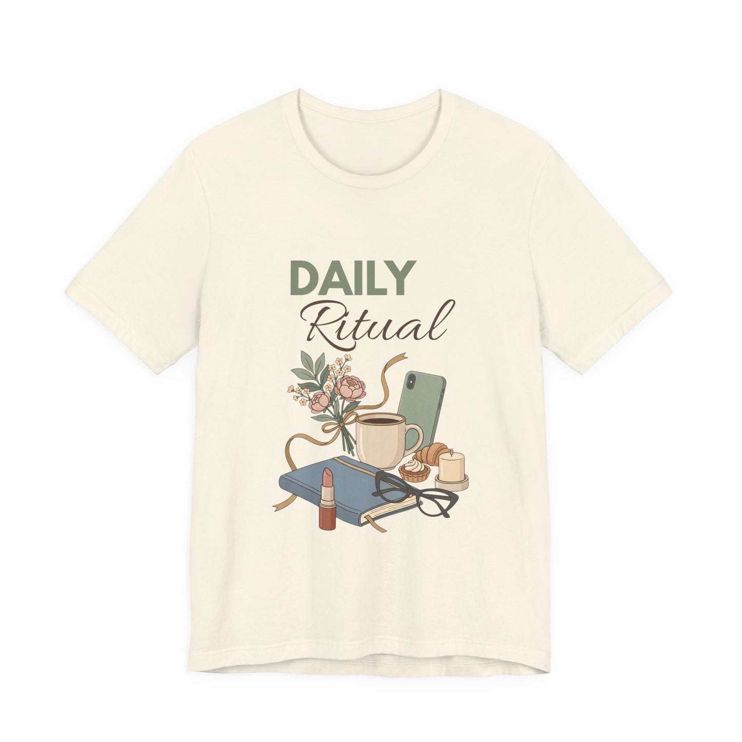 Natural colored t-shirt with 'Daily Ritual' graphic design on a white background