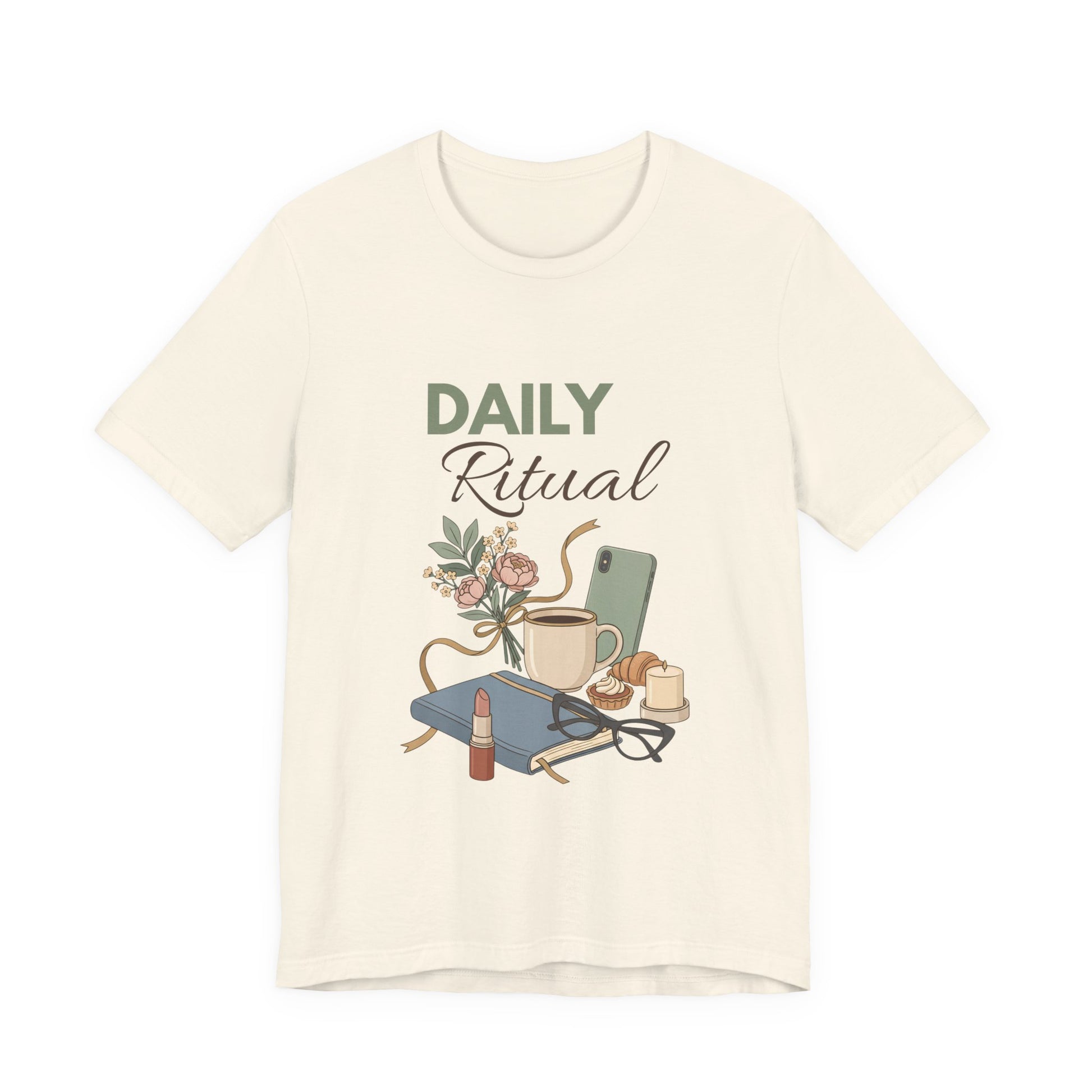 Natural colored t-shirt with 'Daily Ritual' graphic design on a white background