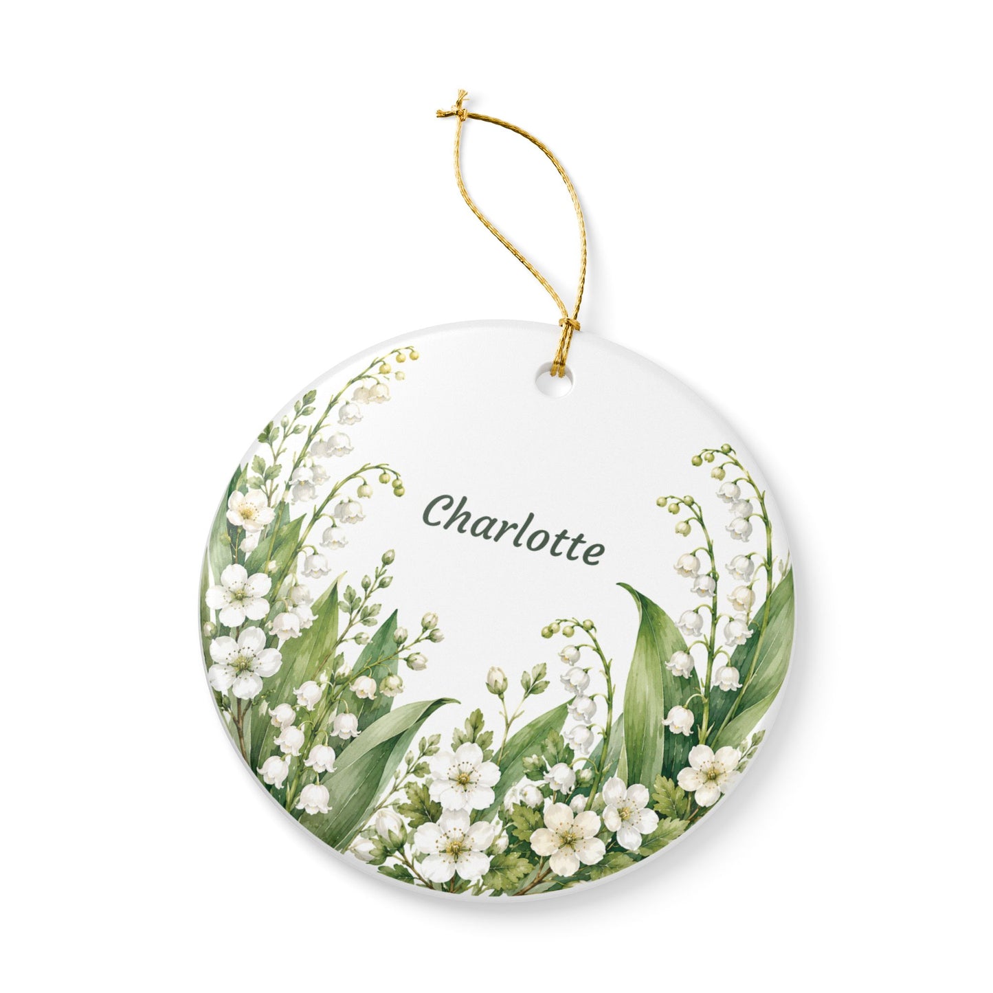 Personalized Lily of the Valley Ceramic Ornament – Custom Name Floral Decoration