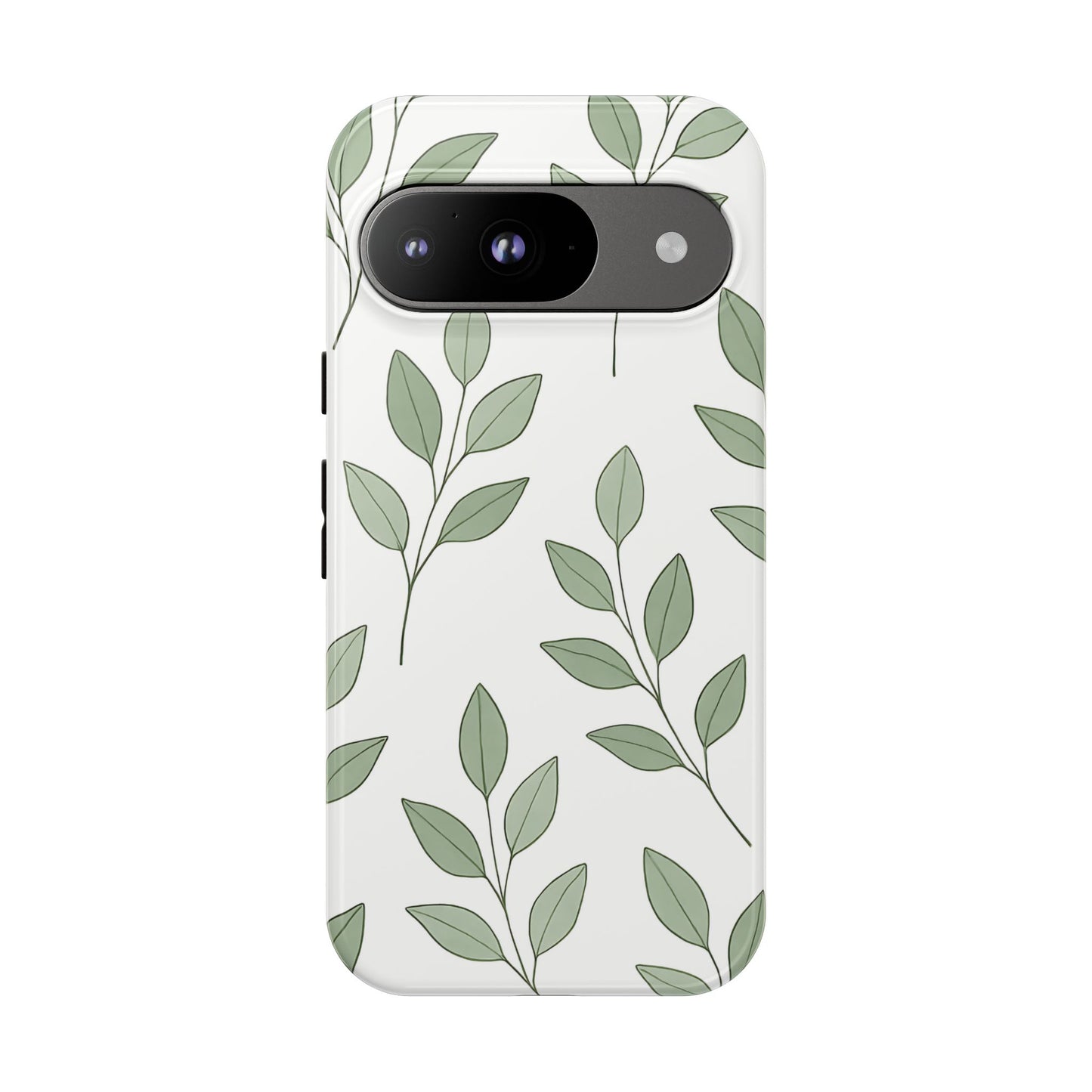 Minimalist Green Leaf Phone Case – Elegant Botanical Pattern on White