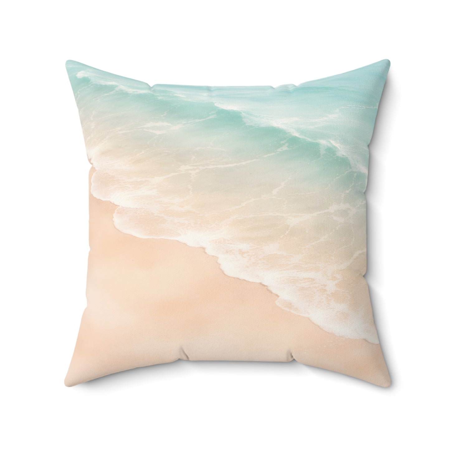 Beach Wave Throw Pillow — Coastal Sand & Aqua Ocean Print