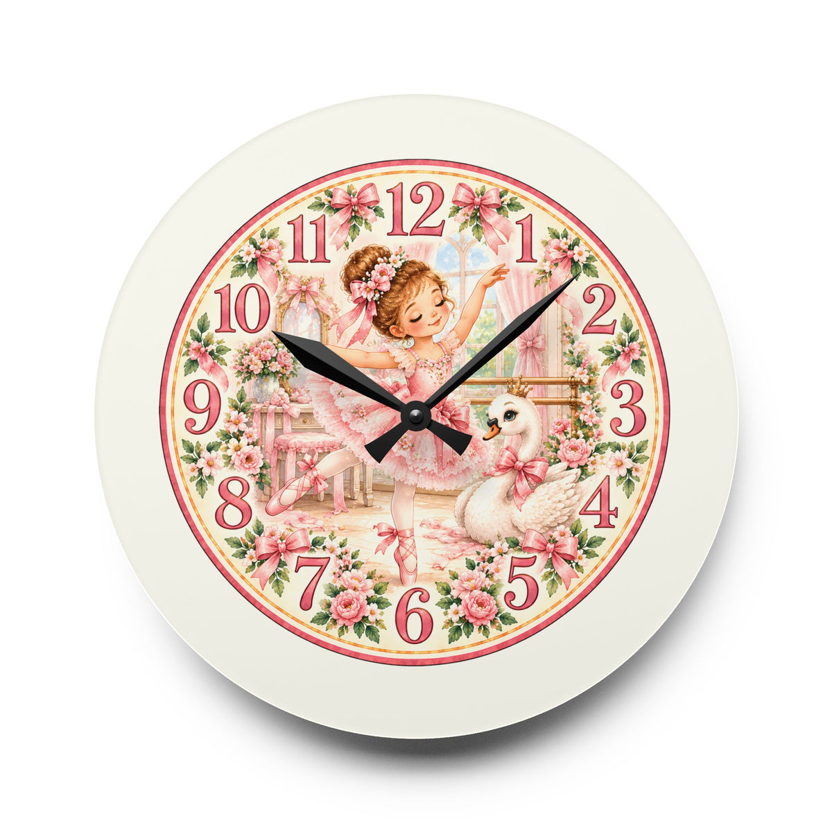 Vintage Ballerina and Swan Floral Acrylic Wall Clock