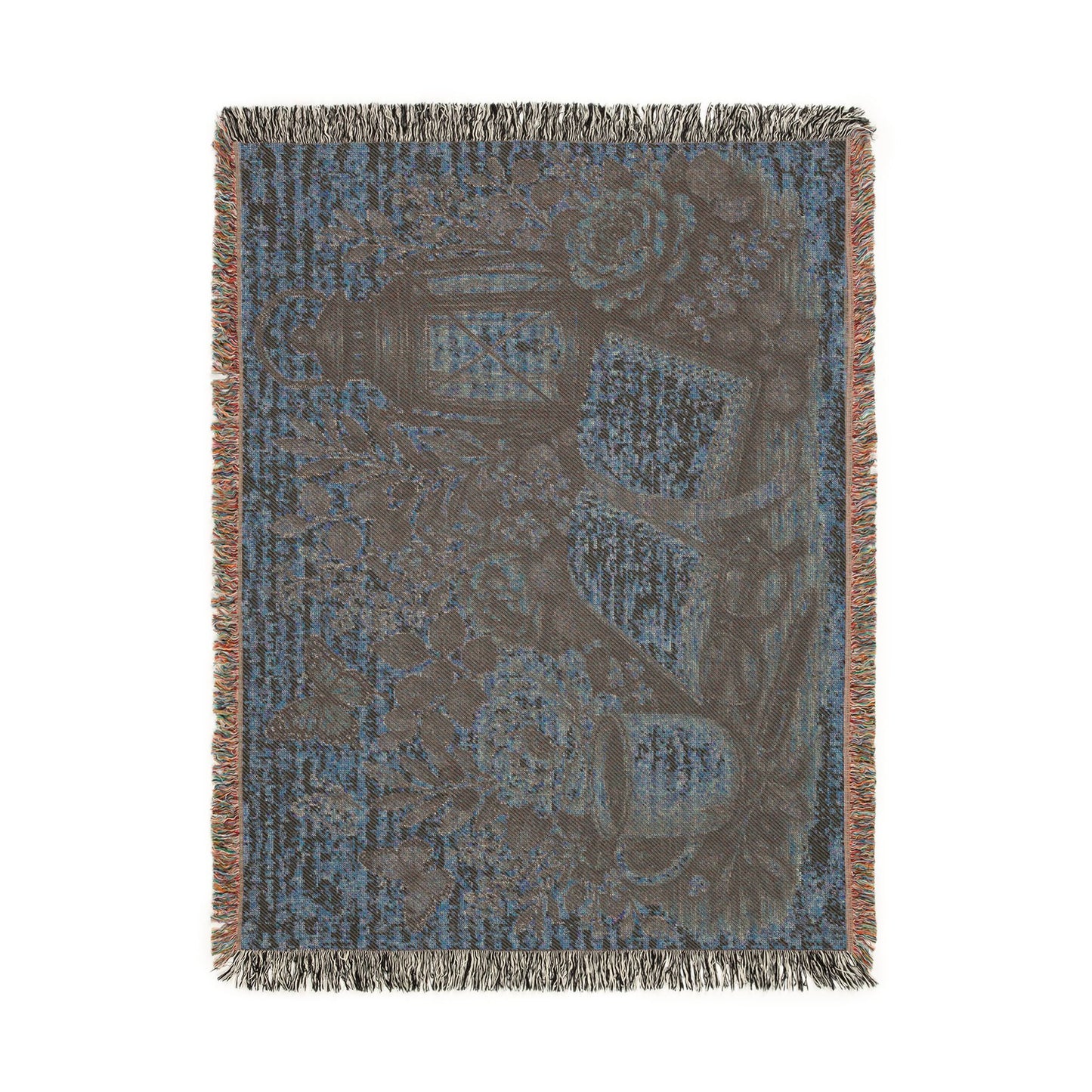 Cozy Reading Woven Throw Blanket — Lantern, Open Book & Floral Tapestry