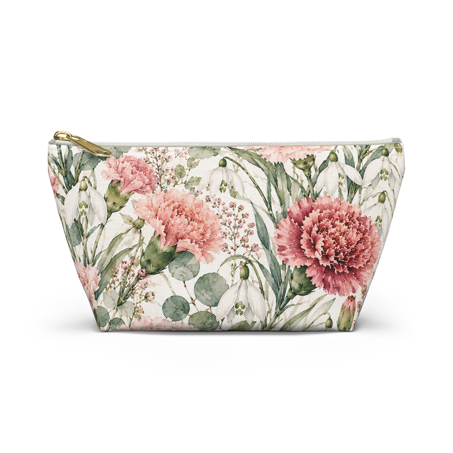 Floral Carnation Accessory Pouch – Watercolor Pink Garden Makeup Bag