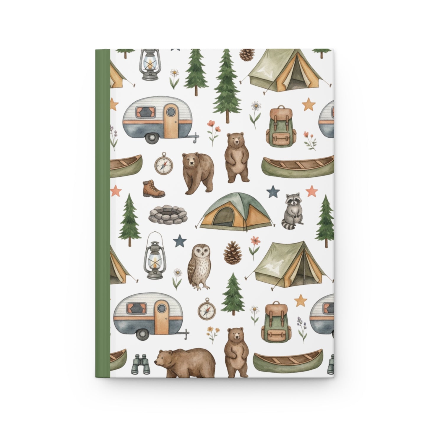 Camping Pattern Hardcover Journal — Woodland Adventure Notebook