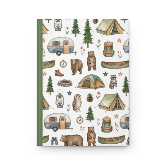 Camping Pattern Hardcover Journal — Woodland Adventure Notebook