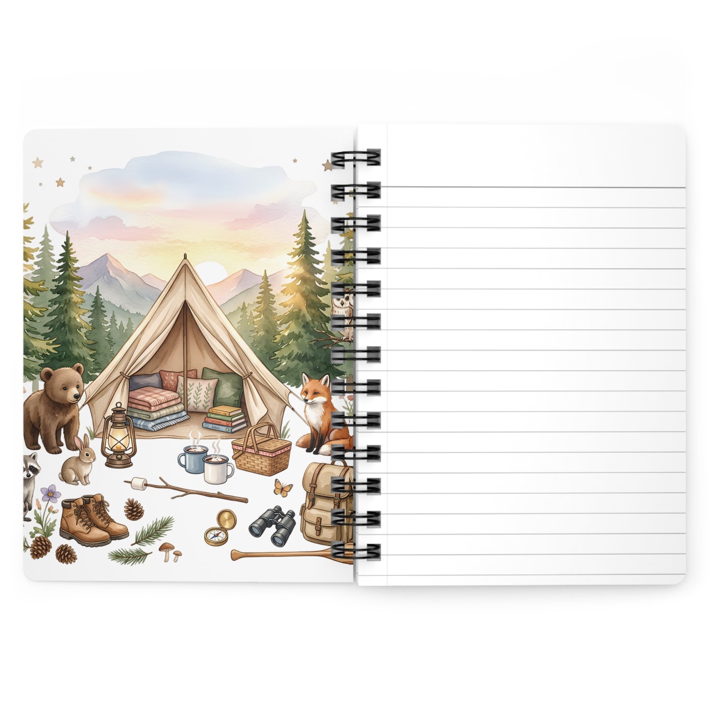 Camping Cozy Spiral Journal — Woodland Tent Adventure Notebook