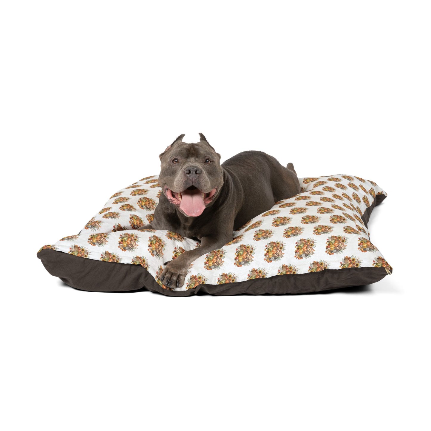 Autumn Harvest Pet Bed — Fall Pumpkin & Sunflower Dog Cushion