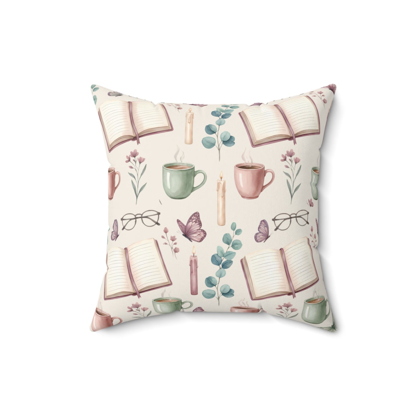 Cozy Reading Pillow — Open Book & Tea Decorative Throw Pillow