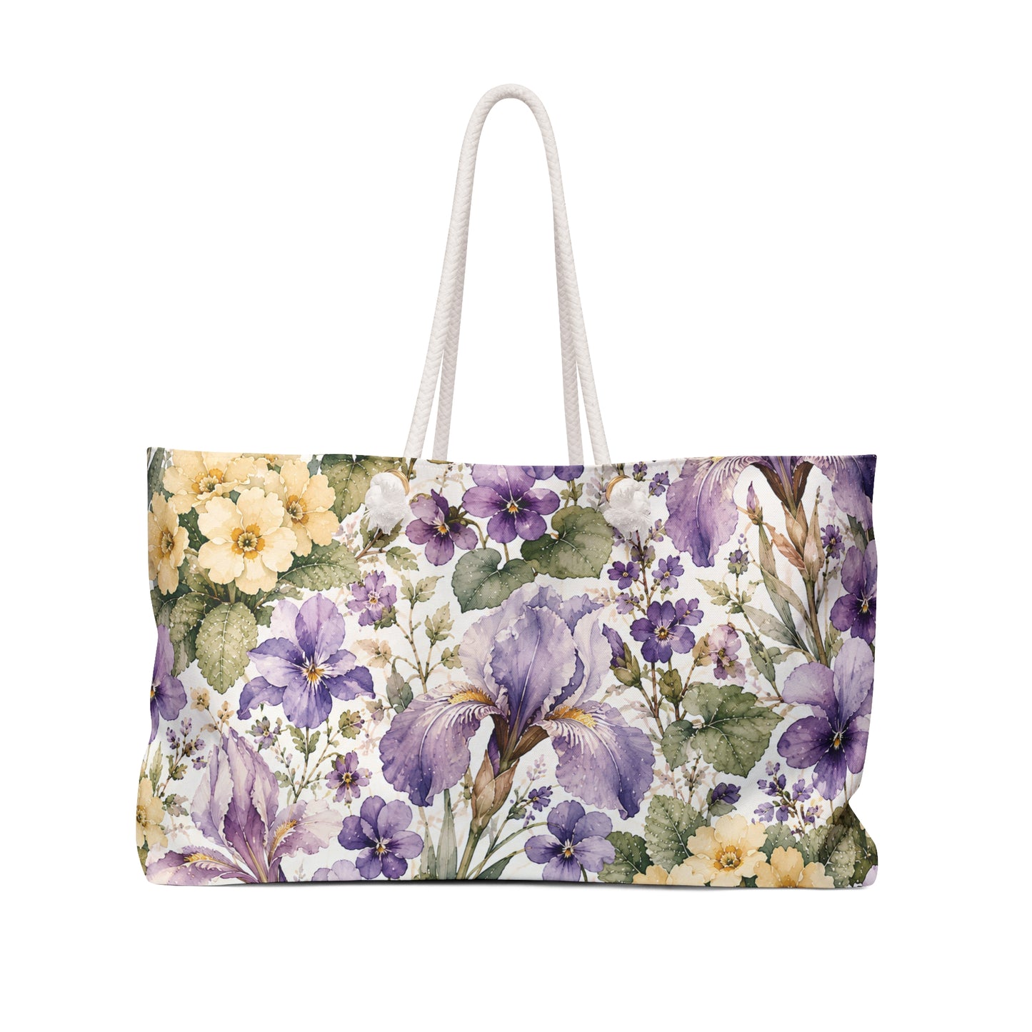 Floral Violets Weekender Bag — Purple & Yellow Watercolor Flower Travel Tote