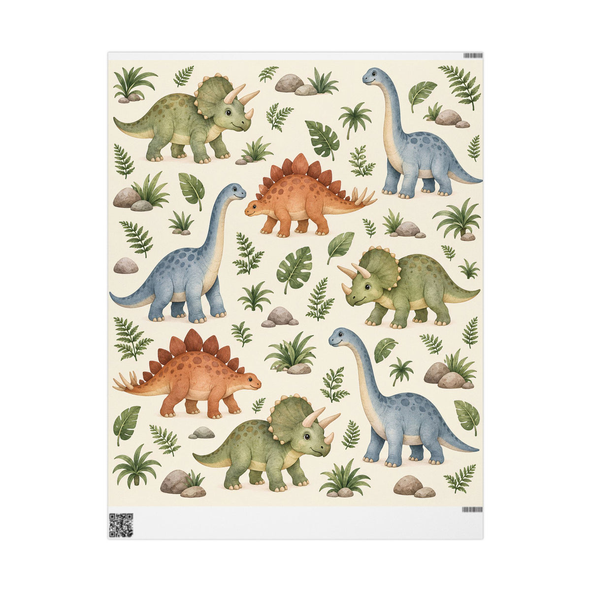 Dinosaur Wrapping Paper Roll — Cute Watercolor Dino Gift Wrap