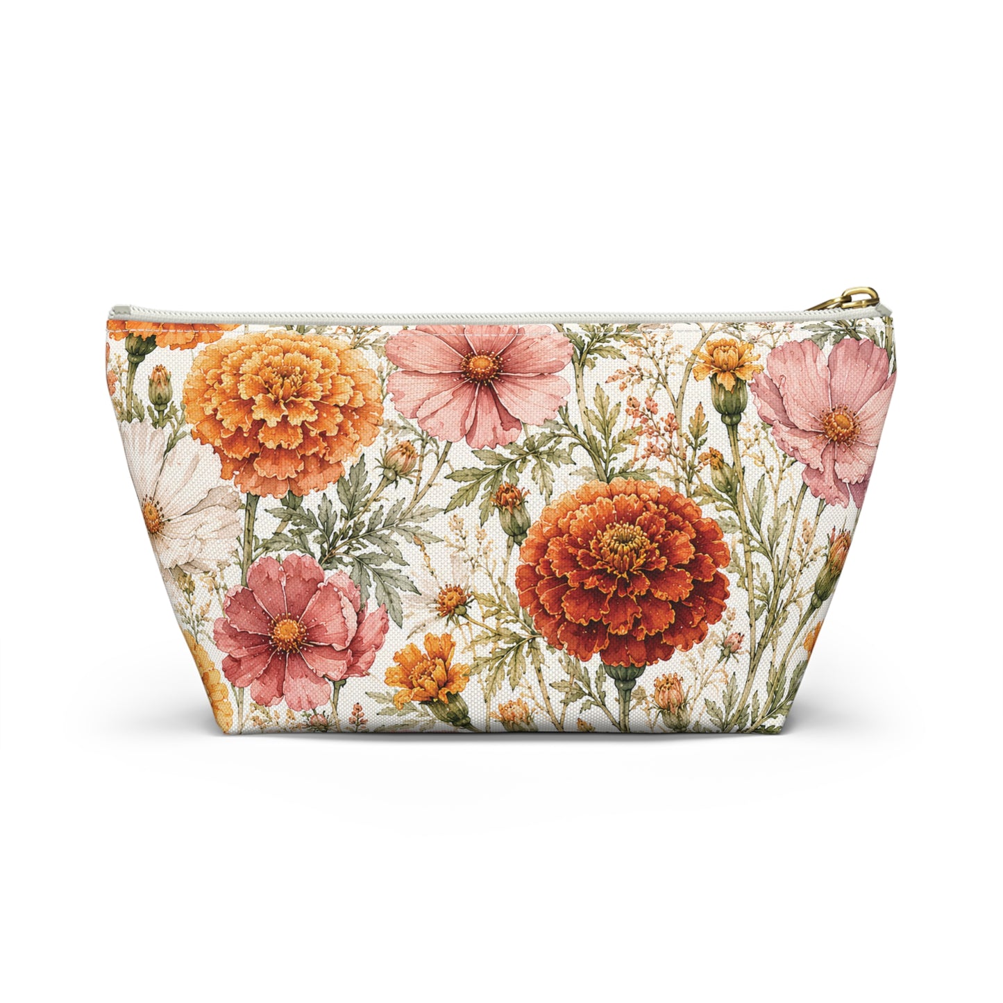 Floral Marigold Accessory Pouch — T‑Bottom Cosmetic Bag