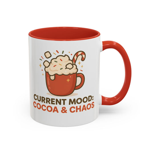 Current Mood: Cocoa & Chaos Holiday Mug – Festive Hot Cocoa Coffee Cup, 11oz & 15oz Ceramic