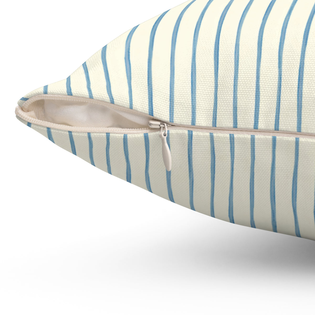 Blue Pinstripe Square Throw Pillow — Coastal Farmhouse Decorative Cushion