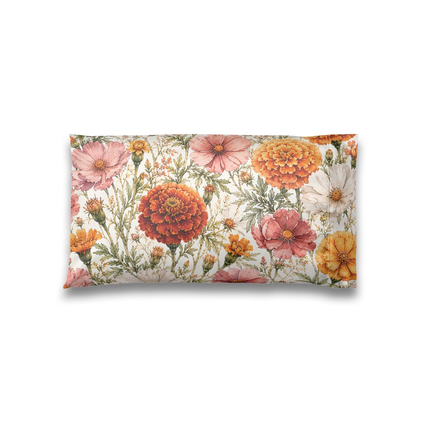 Floral Satin Pillowcase — Vintage Marigold & Daisy Garden Sleep Pillow