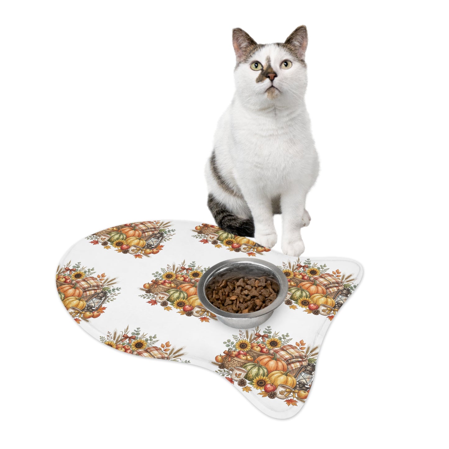 Autumn Harvest Pet Feeding Mat — Fall Pumpkin & Sunflower Placemat for Dogs