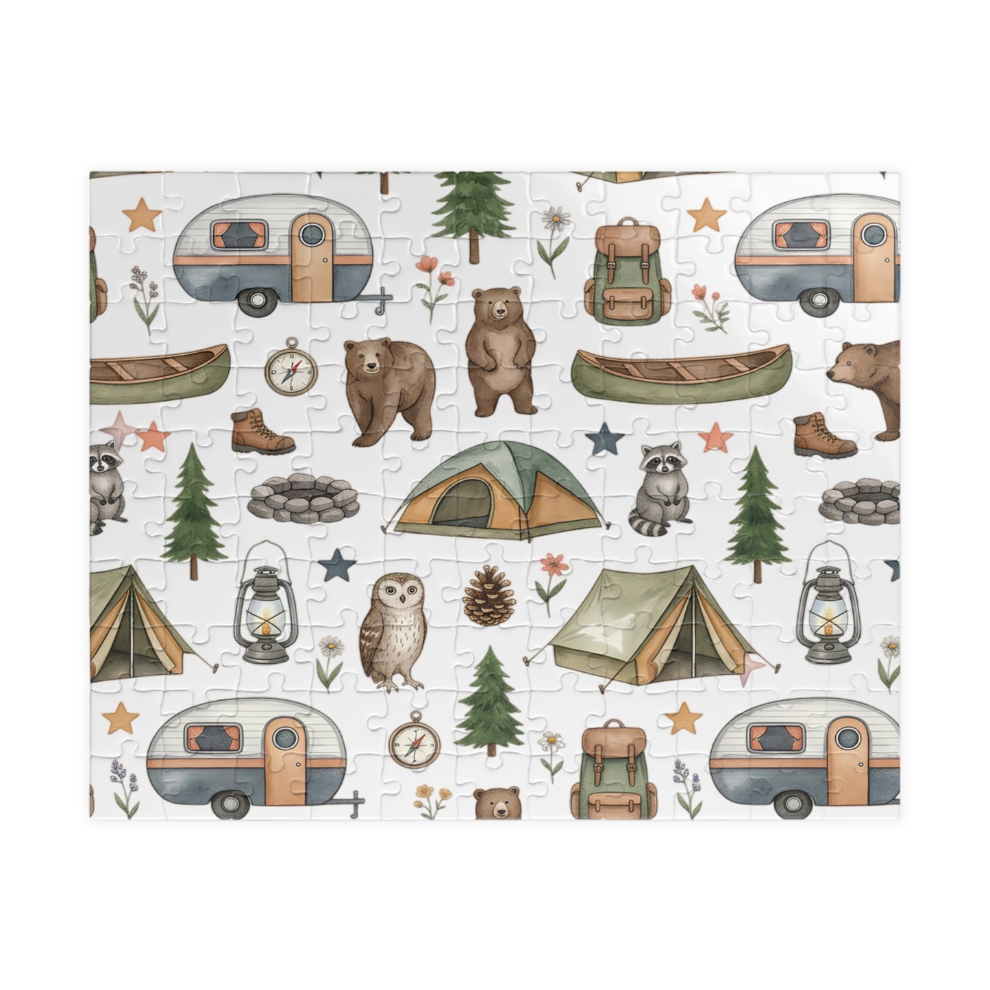 Camping Pattern Jigsaw Puzzle — Woodland Adventure (110–1014 pcs)