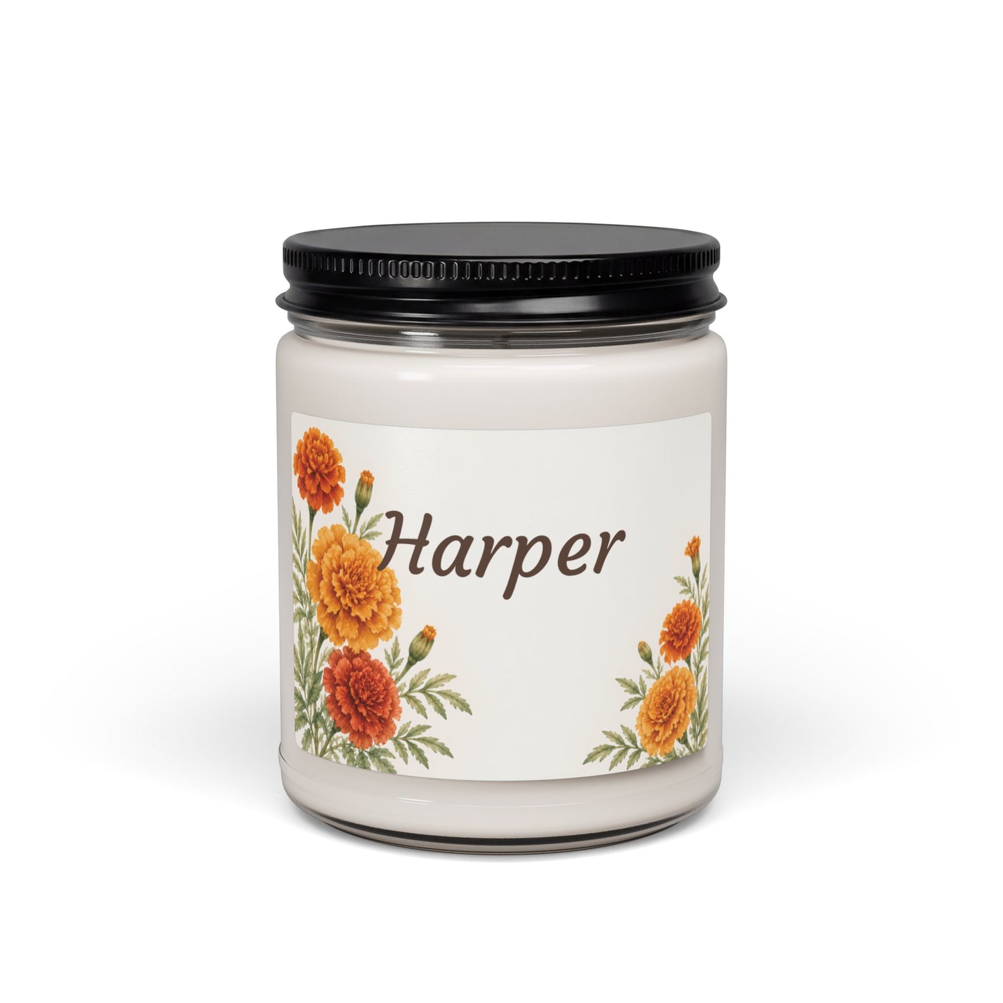 Personalized Marigold Soy Candle — 9oz Scented Gift Jar (Custom Name)