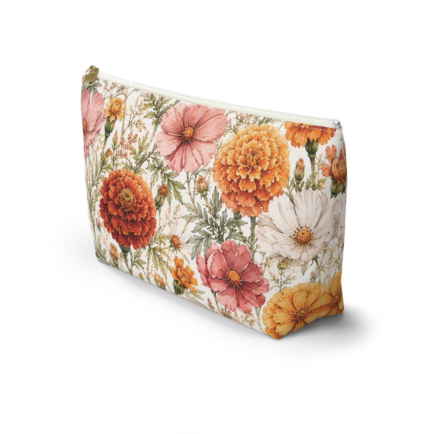 Floral Marigold Accessory Pouch — T‑Bottom Cosmetic Bag